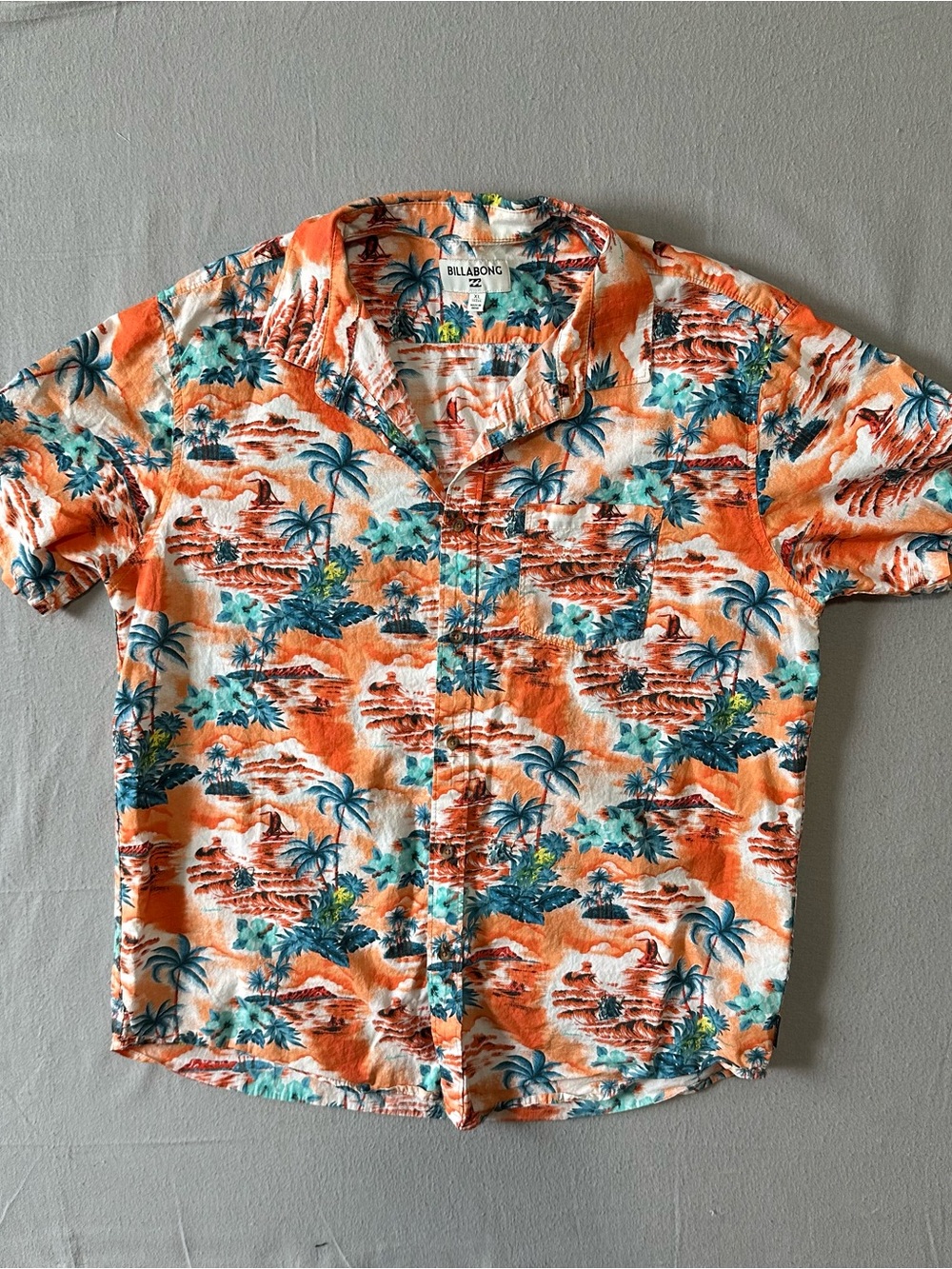 Billabong Men's XL Hawaiian Camp Shirt Orange Tropical Beach Button Up